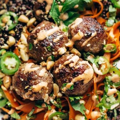 Banh Mi Bowl in a bowl with fork.