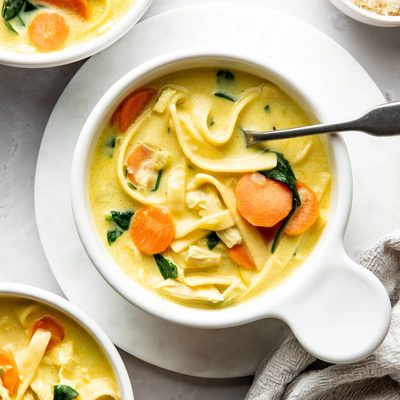 Creamy chicken noodle soup.