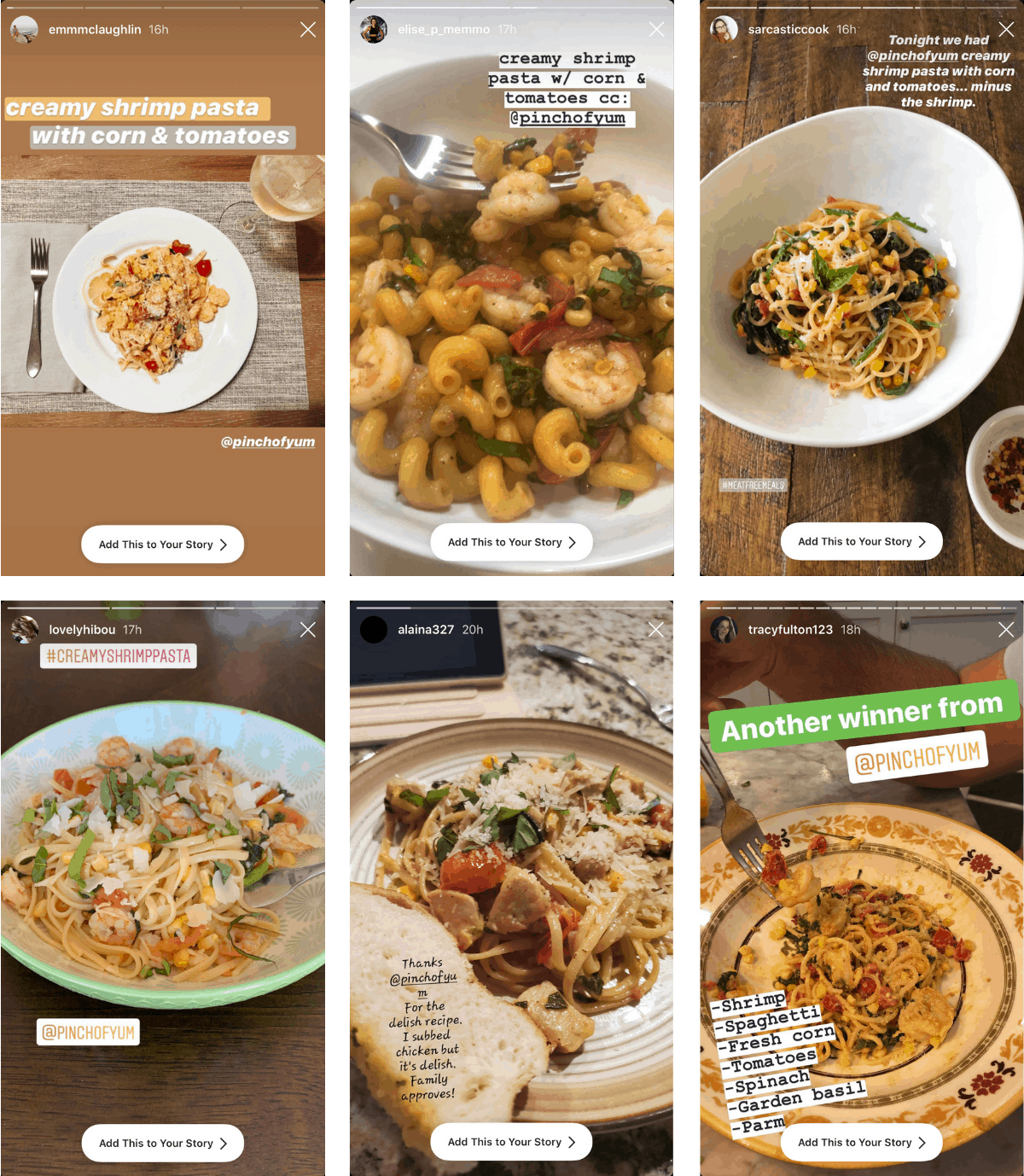 Shrimp, pasta, corn, and tomatoes on a plate.