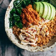 A picture of Marinated Kale and Chicken Bowls with Sun Dried Tomato Sauce