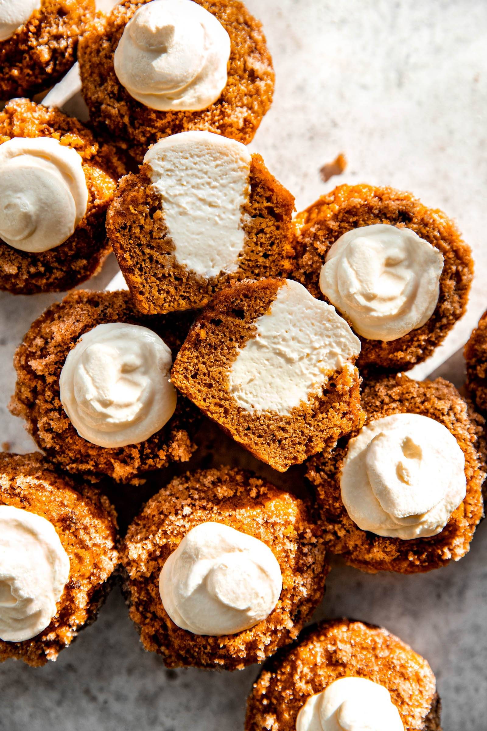 Pumpkin muffins with cream cheese filling.